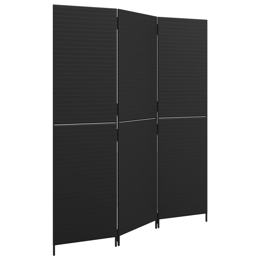 Room Divider 3 Panels Black Poly Rattan