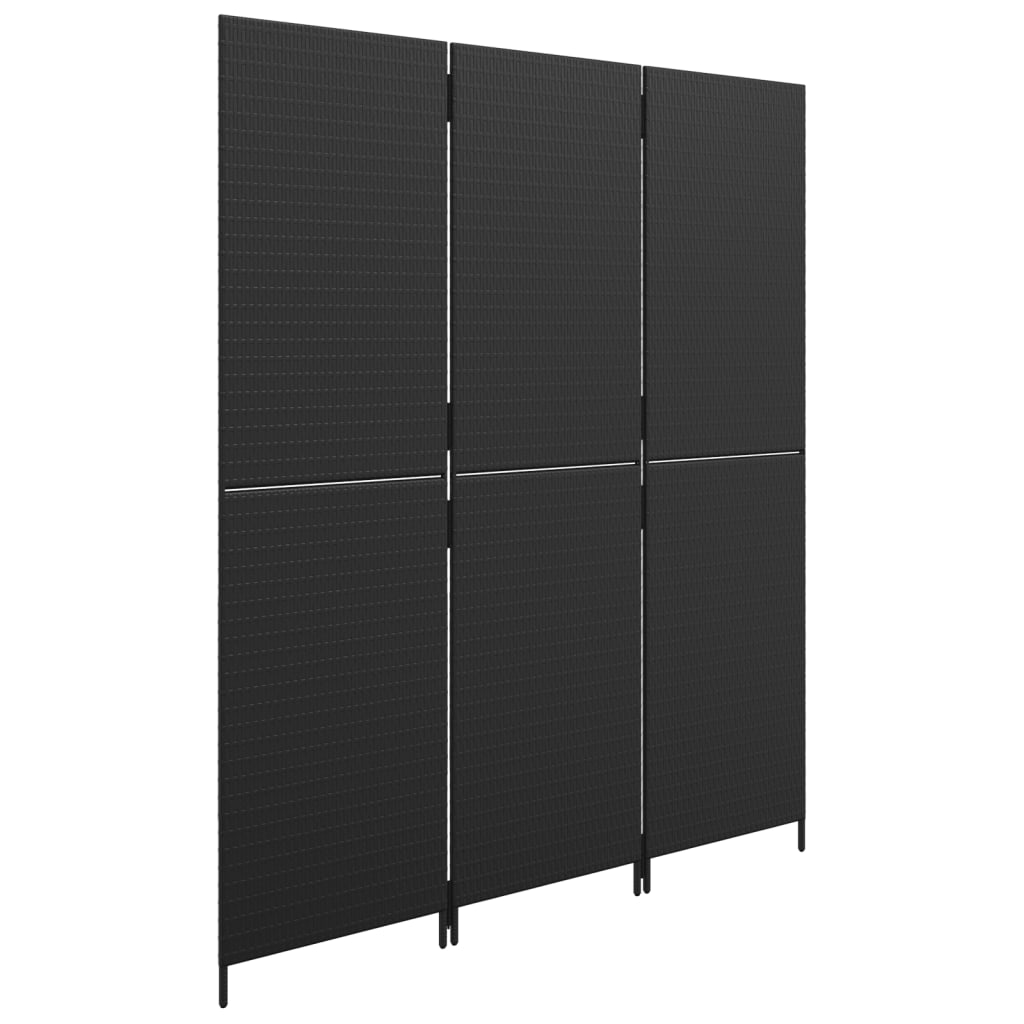 Room Divider 3 Panels Black Poly Rattan