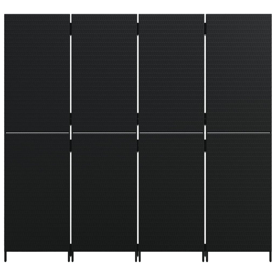 Room Divider 4 Panels Black Poly Rattan