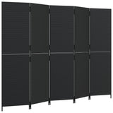 Room Divider 5 Panels Black Poly Rattan - Front View