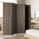 Room Divider 5 Panels Grey Poly Rattan - Side View