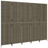 Room Divider 5 Panels Grey Poly Rattan