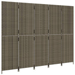 Room Divider 5 Panels Grey Poly Rattan