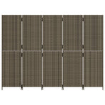 Room Divider 5 Panels Grey Poly Rattan