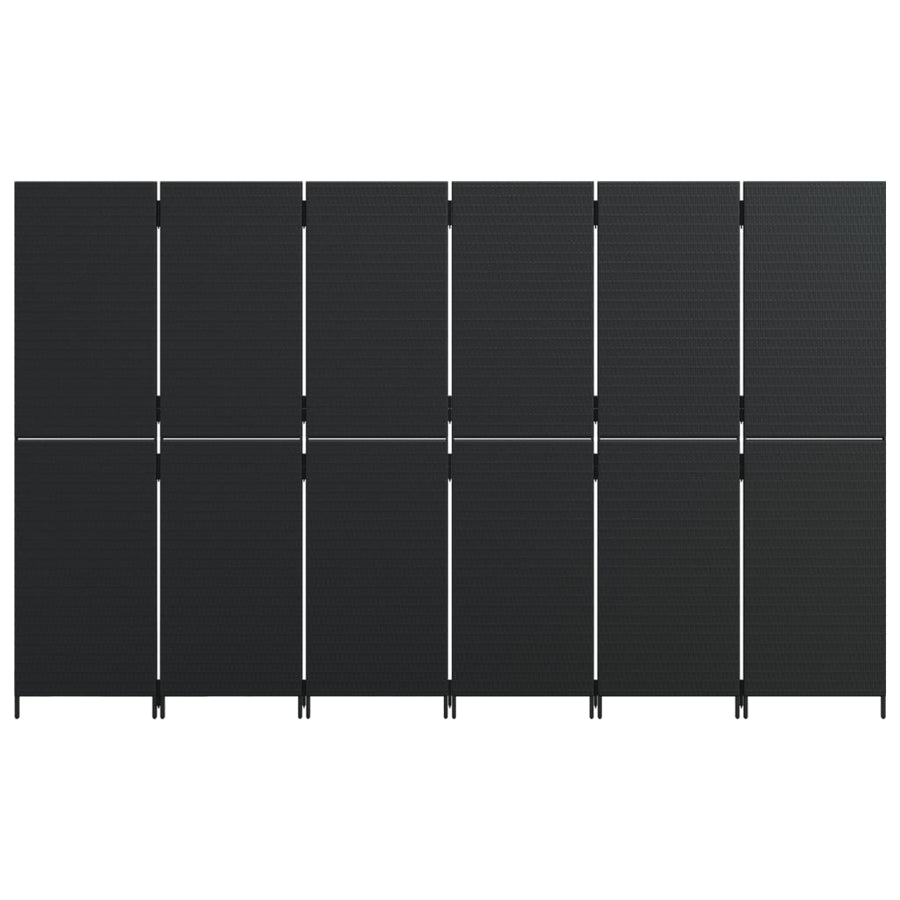 Room Divider 6 Panels Black Poly Rattan