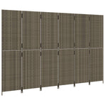 Room Divider 6 Panels Grey Poly Rattan