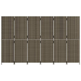 Room Divider 6 Panels Grey Poly Rattan