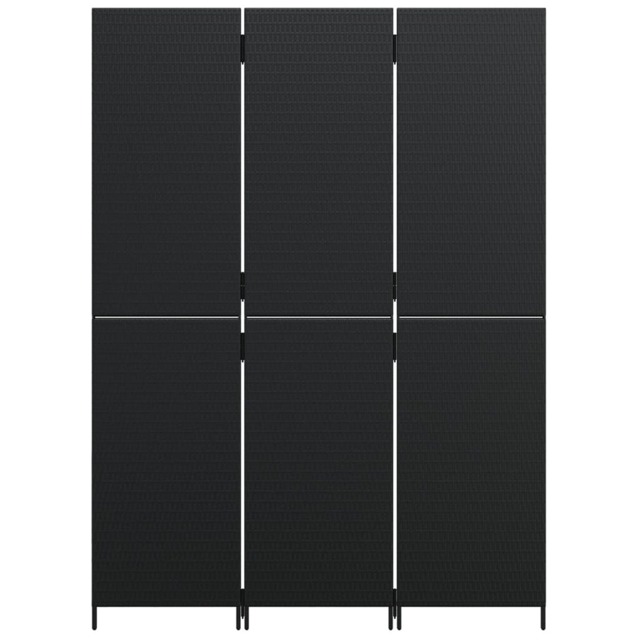 Room Divider 3 Panels Black Poly Rattan