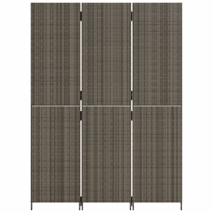 Room Divider 3 Panels Grey Poly Rattan