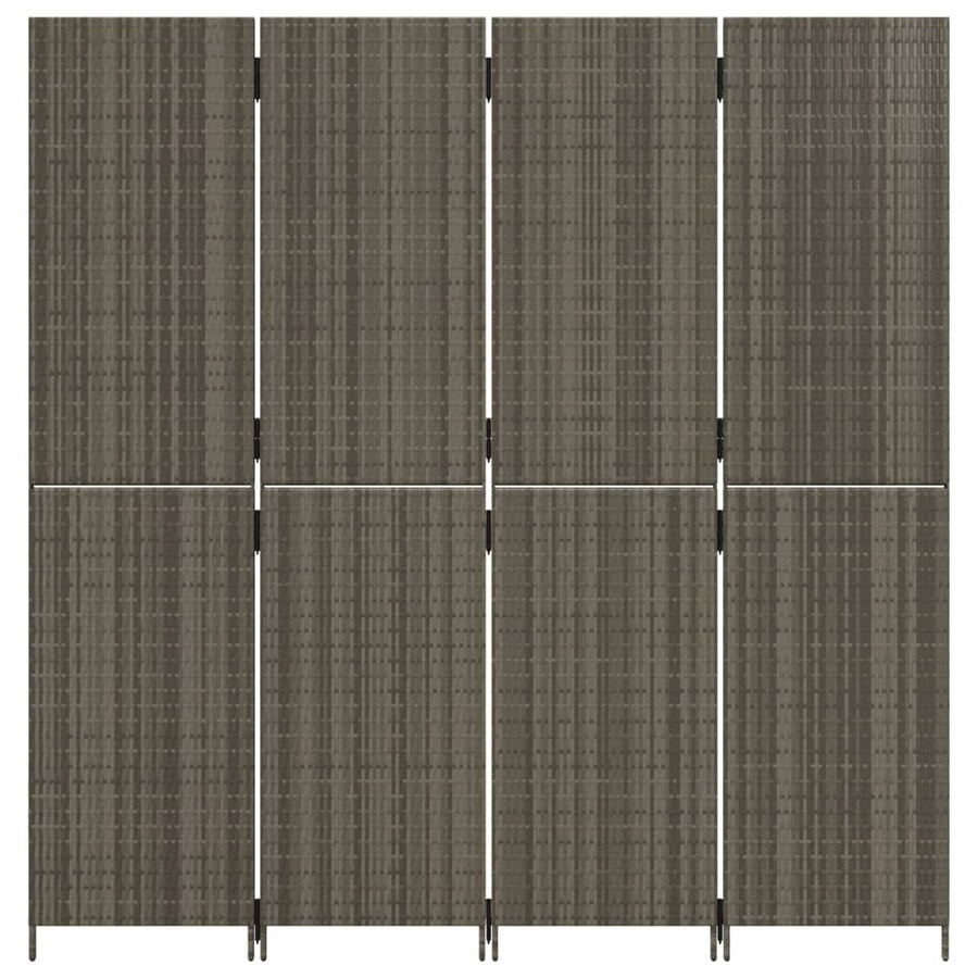 Room Divider 4 Panels Grey Poly Rattan