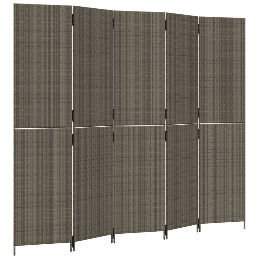 Room Divider 5 Panels Grey Poly Rattan