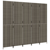 Room Divider 5 Panels Grey Poly Rattan - Top-Down View