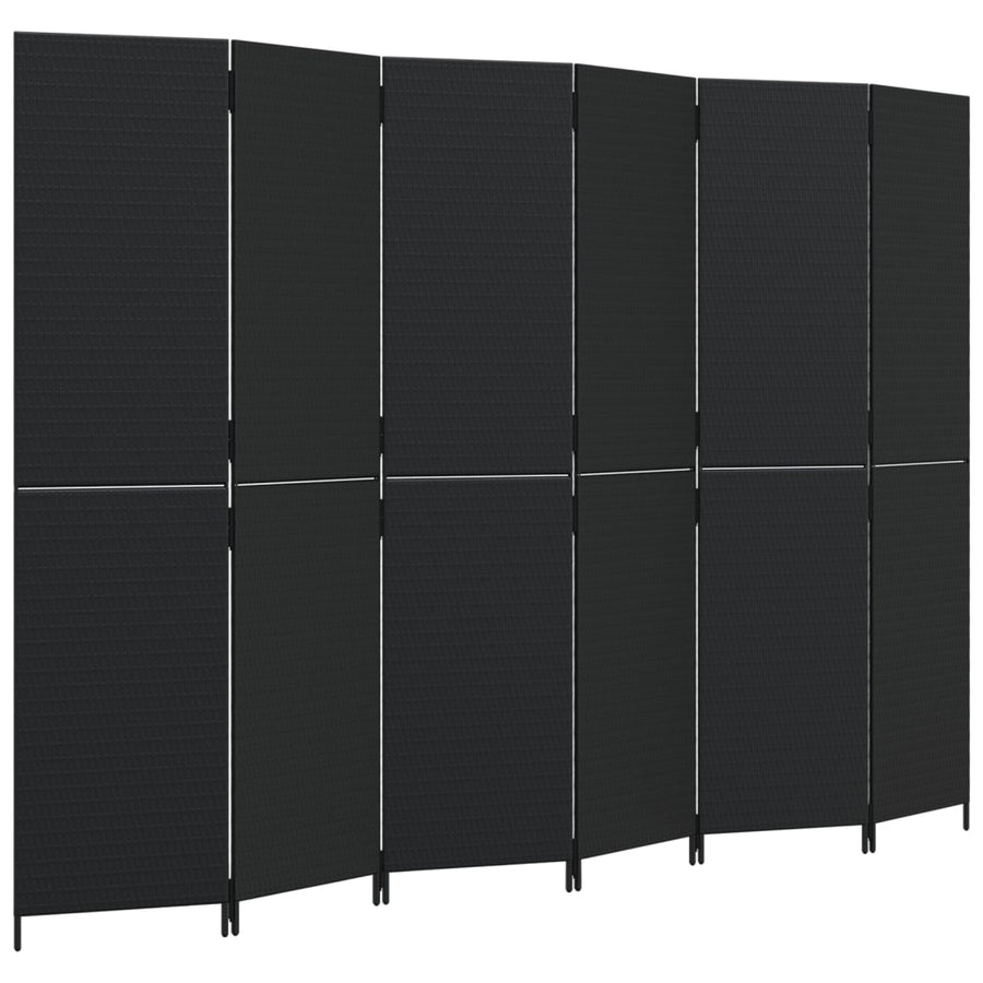 Room Divider 6 Panels Black Poly Rattan