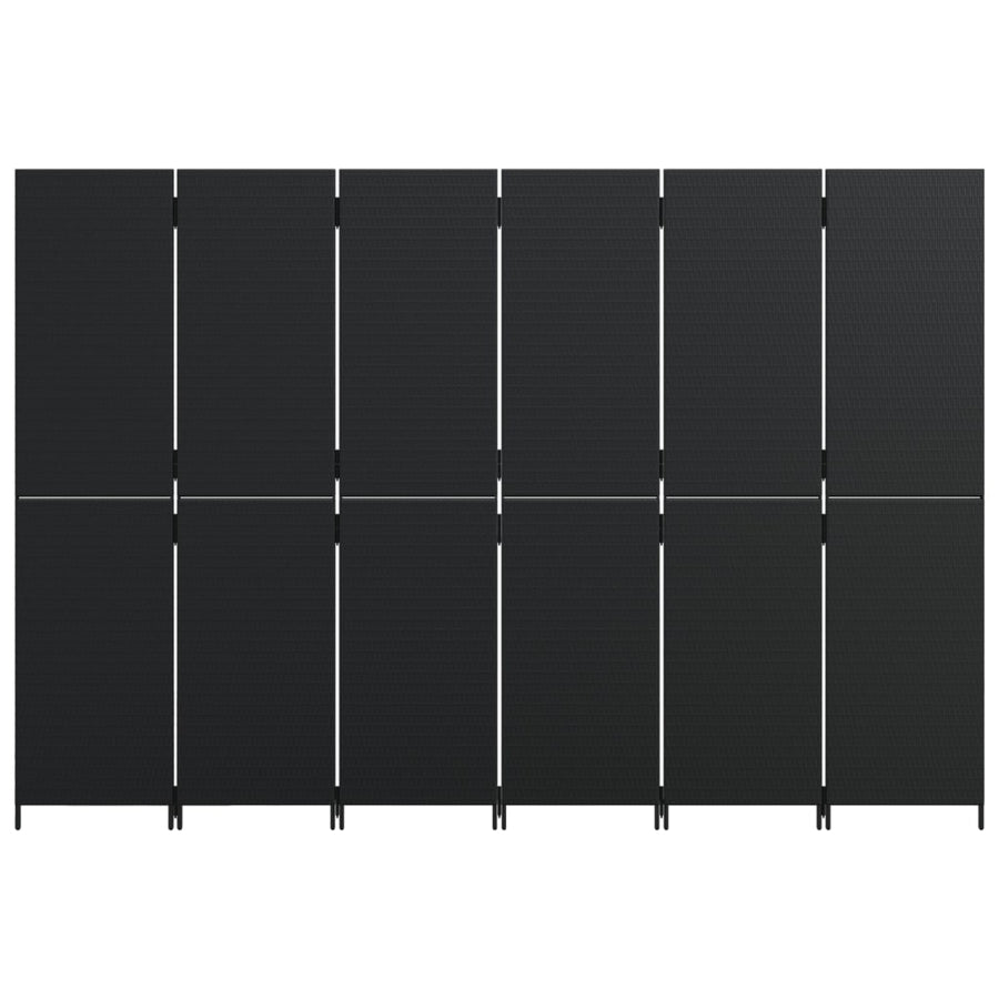 Room Divider 6 Panels Black Poly Rattan