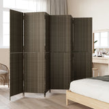Room Divider 6 Panels Grey Poly Rattan - Side View
