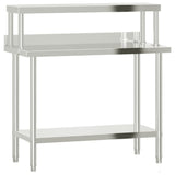 Kitchen Work Table with Overshelf 110x55x120 cm Stainless Steel - Front View
