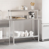 Kitchen Work Table with Overshelf 110x55x120 cm Stainless Steel - Side View