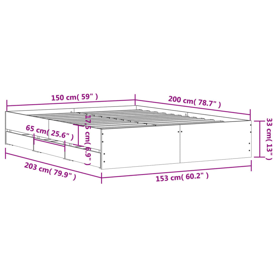 Bed Frame with Drawers without Mattress Sonoma Oak 150x200 cm
