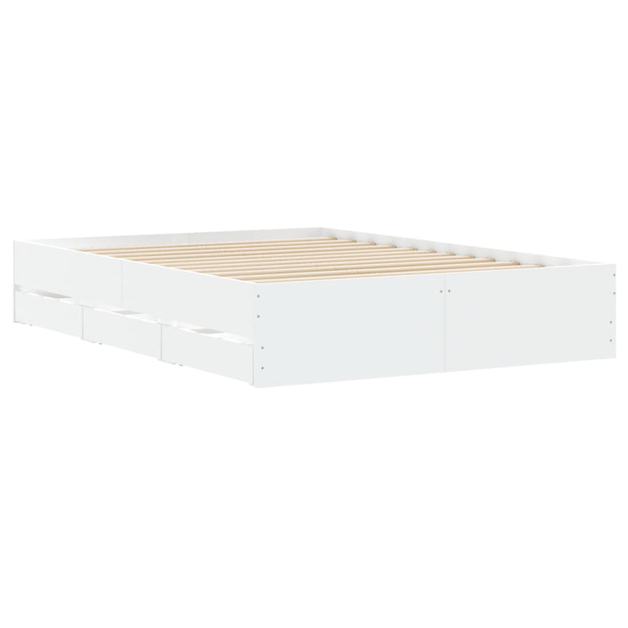 Bed Frame with Drawers without Mattress White 135x190 cm