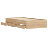 Bed Frame with Drawers without Mattress Sonoma Oak 90x190 cm - 45-Degree Angle