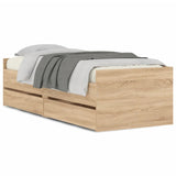 Bed Frame with Drawers without Mattress Sonoma Oak 90x190 cm - Front View