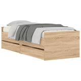 Bed Frame with Drawers without Mattress Sonoma Oak 90x190 cm - Side View