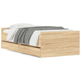 Bed Frame with Drawers without Mattress Sonoma Oak 90x190 cm - Front View