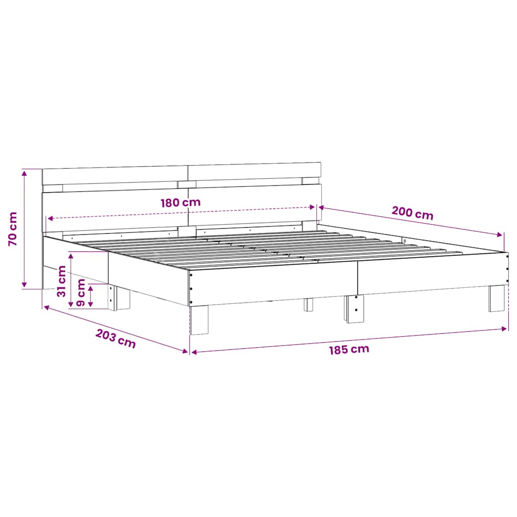 Bed Frame without Mattress Black 183x203 cm King