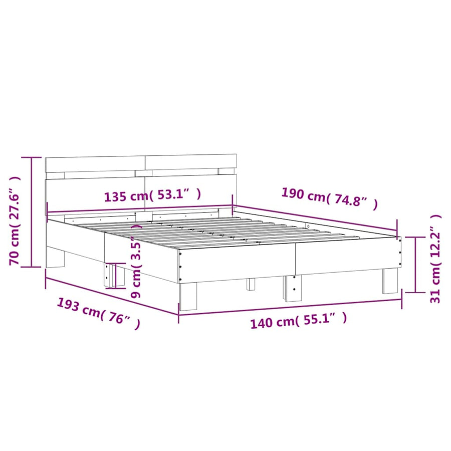 Bed Frame without Mattress Sonoma Oak 135x190 cm