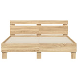 Bed Frame with LED without Mattress Sonoma Oak 150x200 cm - Close-Up Angle
