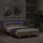 Bed Frame with LED without Mattress Sonoma Oak 135x190 cm