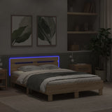 Bed Frame with LED without Mattress Sonoma Oak 135x190 cm - Top-Down View