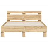 Bed Frame with LED without Mattress Sonoma Oak 135x190 cm - Close-Up Angle