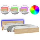Bed Frame with LED without Mattress Sonoma Oak 183x203 cm King - Front View
