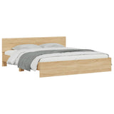 Bed Frame with LED without Mattress Sonoma Oak 183x203 cm King - Side View