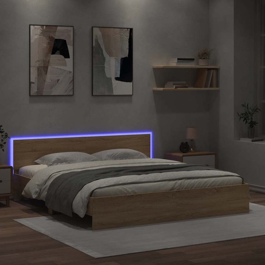 Bed Frame with LED without Mattress Sonoma Oak 180x200 cm