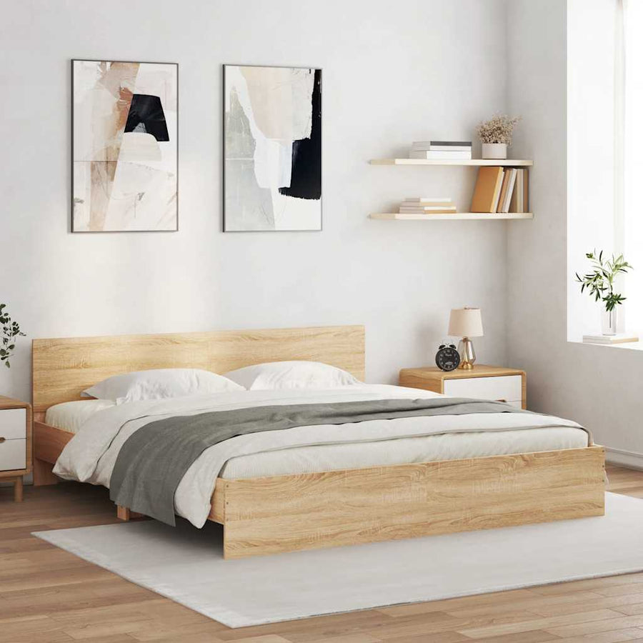 Bed Frame with LED without Mattress Sonoma Oak 180x200 cm