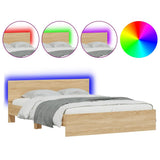 Bed Frame with LED without Mattress Sonoma Oak 150x200 cm - Front View