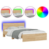 Bed Frame with LED without Mattress Sonoma Oak 135x190 cm - Front View
