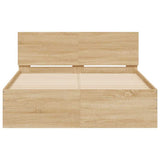 Bed Frame with LED without Mattress Sonoma Oak 135x190 cm - Close-Up Angle