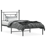 Metal Bed Frame without Mattress with Headboard Black 90x190 cm