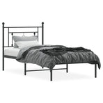 Metal Bed Frame without Mattress with Headboard Black 90x190 cm