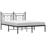 Metal Bed Frame without Mattress with Headboard Black 150x200 cm