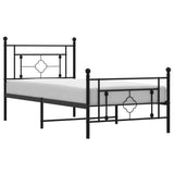 Metal Bed Frame without Mattress with Footboard Black 90x190 cm