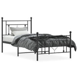 Metal Bed Frame without Mattress with Footboard Black 90x190 cm