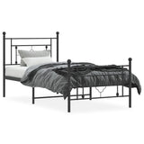 Metal Bed Frame without Mattress with Footboard Black 90x190 cm - Side View