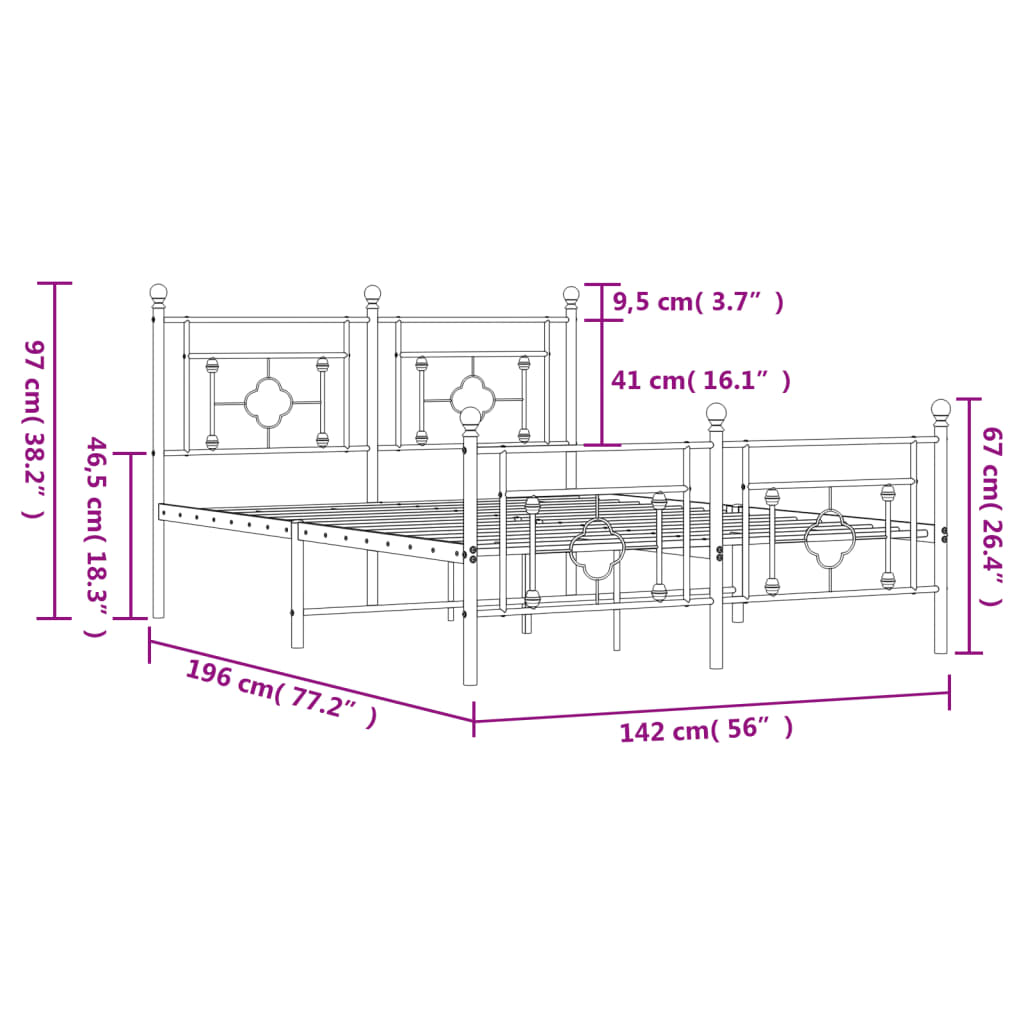 Metal Bed Frame without Mattress with Footboard Black 135x190 cm