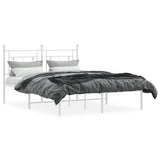 Metal Bed Frame without Mattress with Headboard White 135x190 cm - Side View