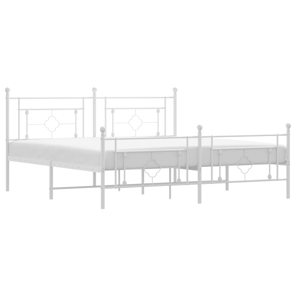 Metal Bed Frame without Mattress with Footboard White 183x203 cm King