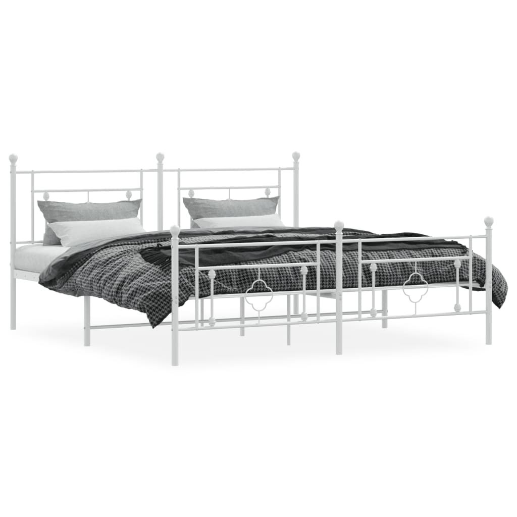 Metal Bed Frame without Mattress with Footboard White 183x203 cm King